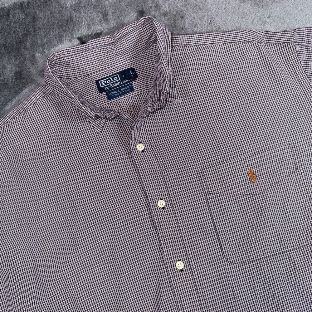 Polo Ralph Lauren Lowell Sport Mens L Micro Check Button Down Navy Burgundy